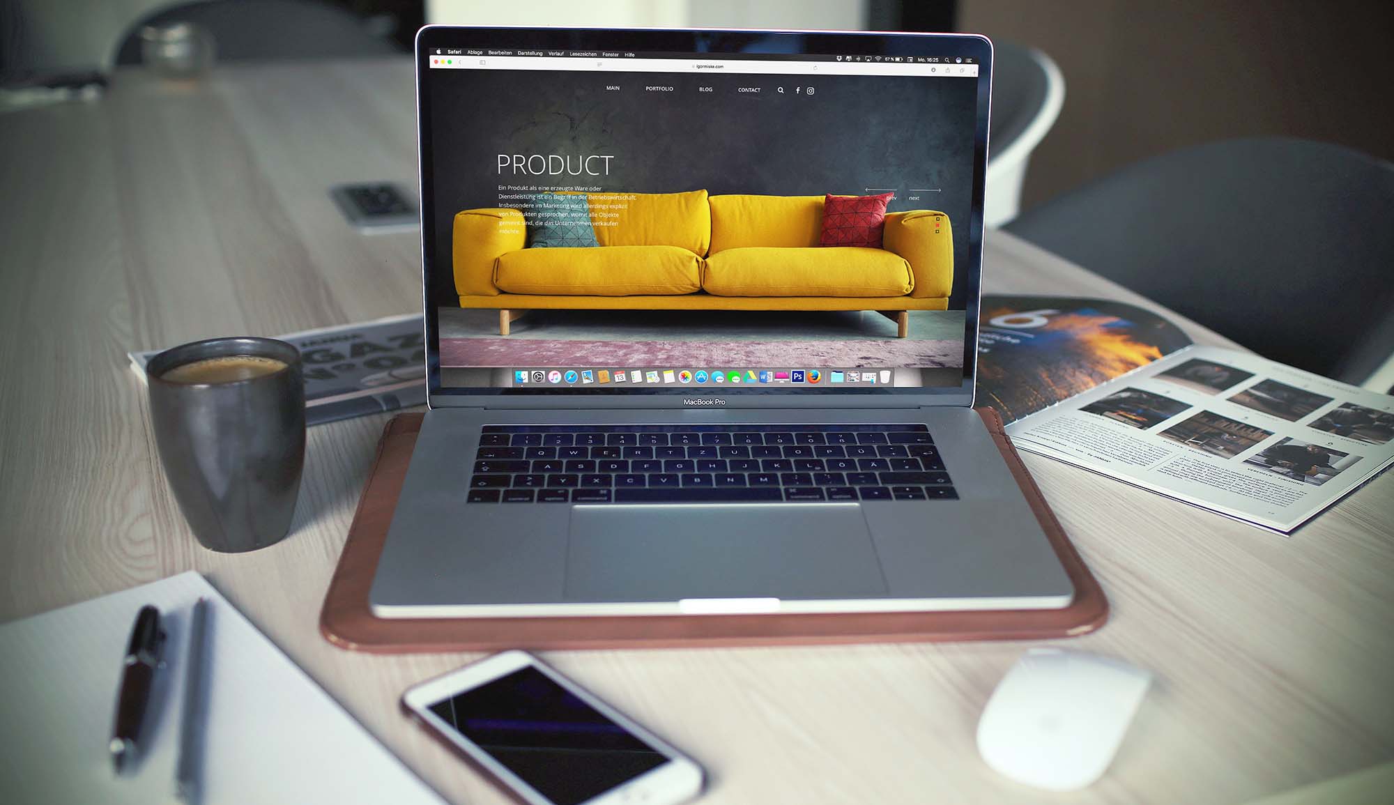 Laptop on a table displaying a newly created WordPress website.